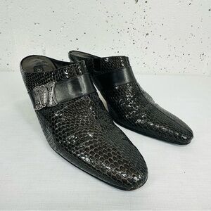 Brighton size 10 Rhyme Gray Snakeskin Embossed Leather Mules